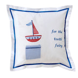 Tooth Fairy Pillow Cover, Cross Stitch Sailboat (Red-Blue)