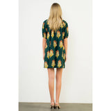 Floral Print V-Neck Striped Detail Dress