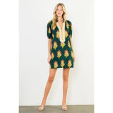 Floral Print V-Neck Striped Detail Dress