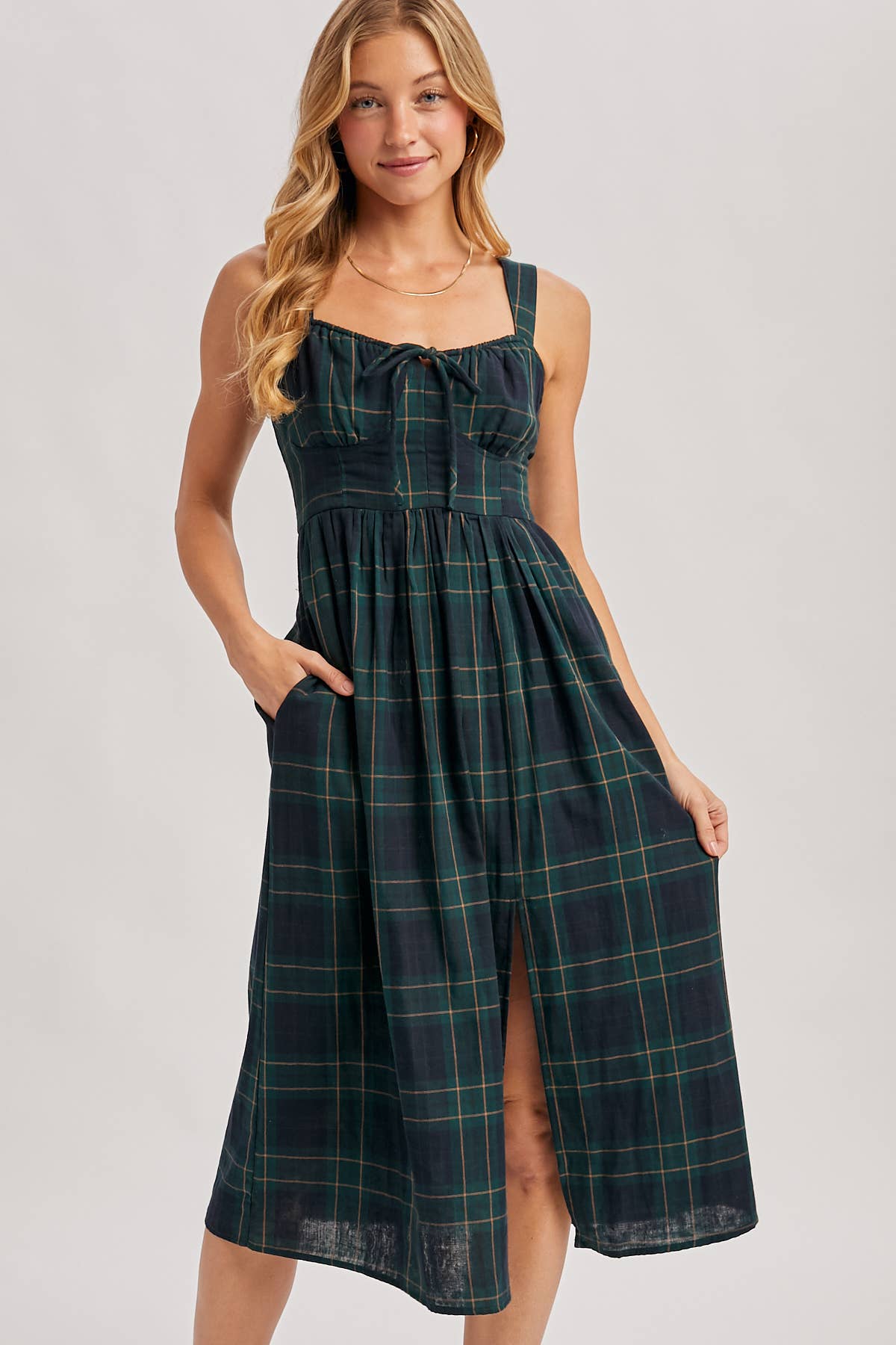 corset plaid dress Sunfield Gingham Corset Midi Dress