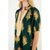 Floral Print V-Neck Striped Detail Dress