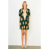 Floral Print V-Neck Striped Detail Dress