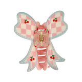 Checkered Cherry Bow Hair Clip