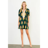 Floral Print V-Neck Striped Detail Dress