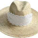 Sarah Bray Zinnia Sun Hat -Wide & Short Lace Eyelet Ribbon Medium/Large