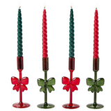 Holiday Bows Set of 2 Hand-Crafted Taper Candleholders Assorted 2 Colors