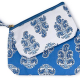 Blue Block Print Pouch Set
