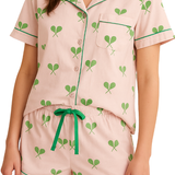Tennis Pajama Satin Short Set - "Tennis Forever"