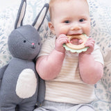 Animal Teether Wooden + Silicone (bunny, pink)