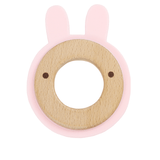 Animal Teether Wooden + Silicone (bunny, pink)