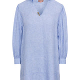 Long Sleeve Elephant Dress Blue Linen by Kate Leigh