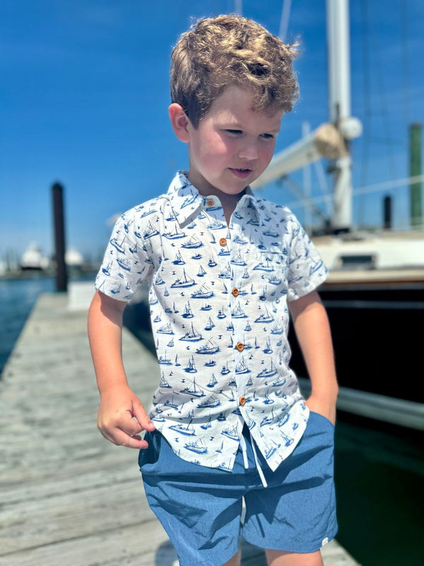 Maui Nantucket Boat Printed Shirt Navy