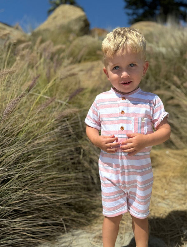 Camborne Henley Romper Pink Grey