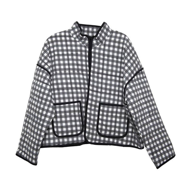 Black & White Checkered Quilted Jacket for Women