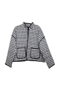 Black & White Checkered Quilted Jacket for Women