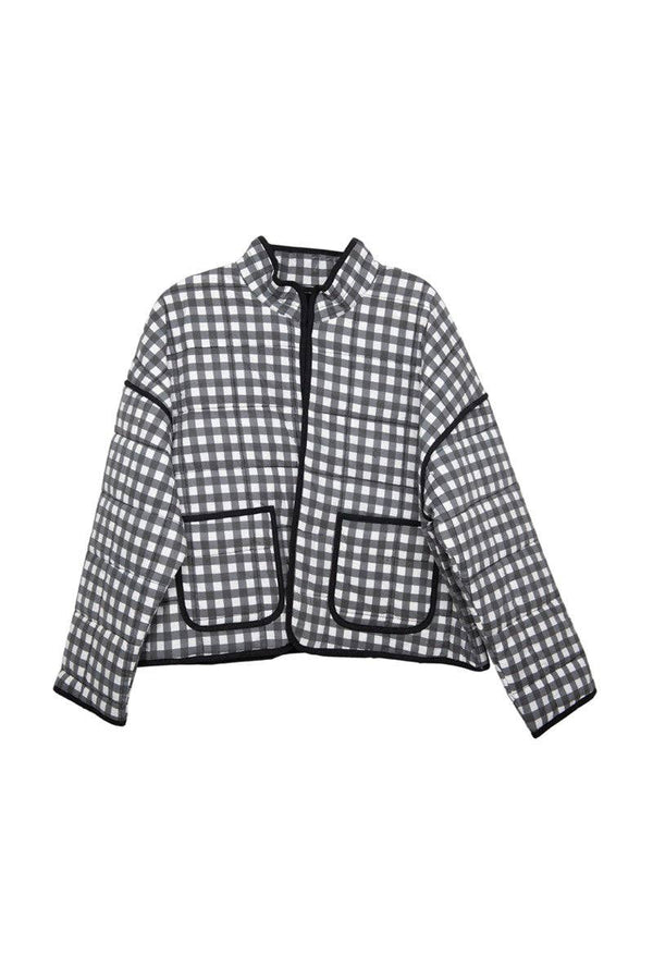 Black & White Checkered Quilted Jacket for Women