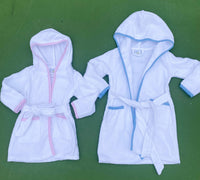 Blue Trim Towel Hoodie Robe
