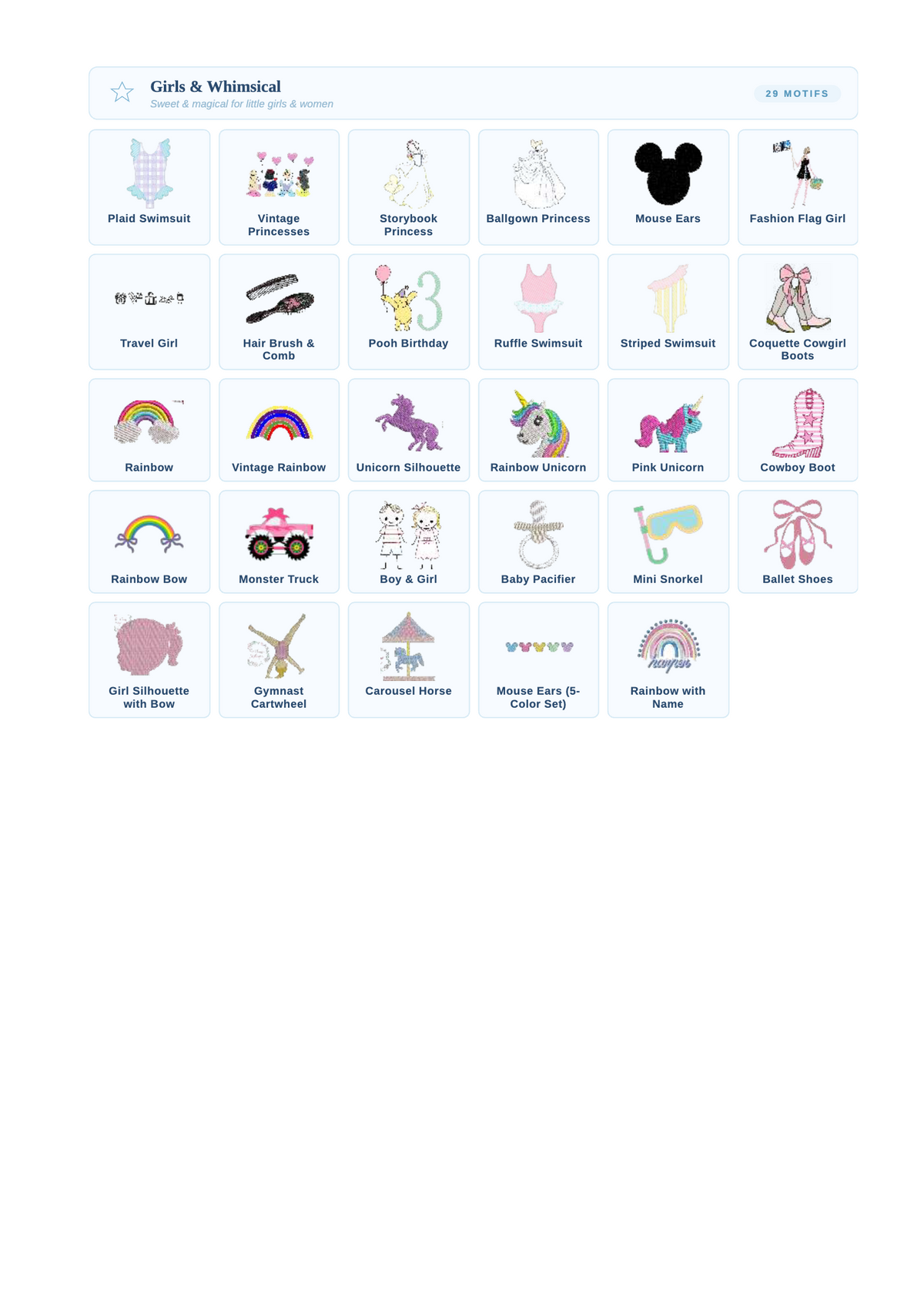 Bobbie's Shoppe embroidery guide: Girls & Whimsical motifs