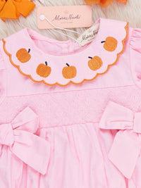 Pumpkin Darling Embroidered 100% Cotton Smocked Romper