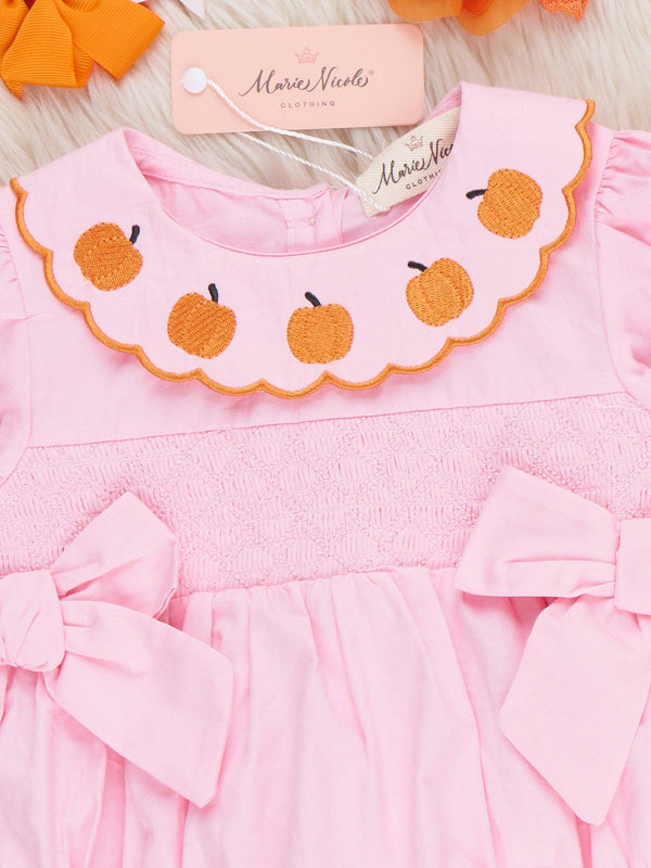 Pumpkin Darling Embroidered 100% Cotton Smocked Romper