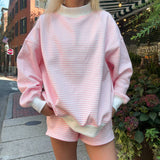 Light Pink and White Big Striped Mockneck Sweatshirt