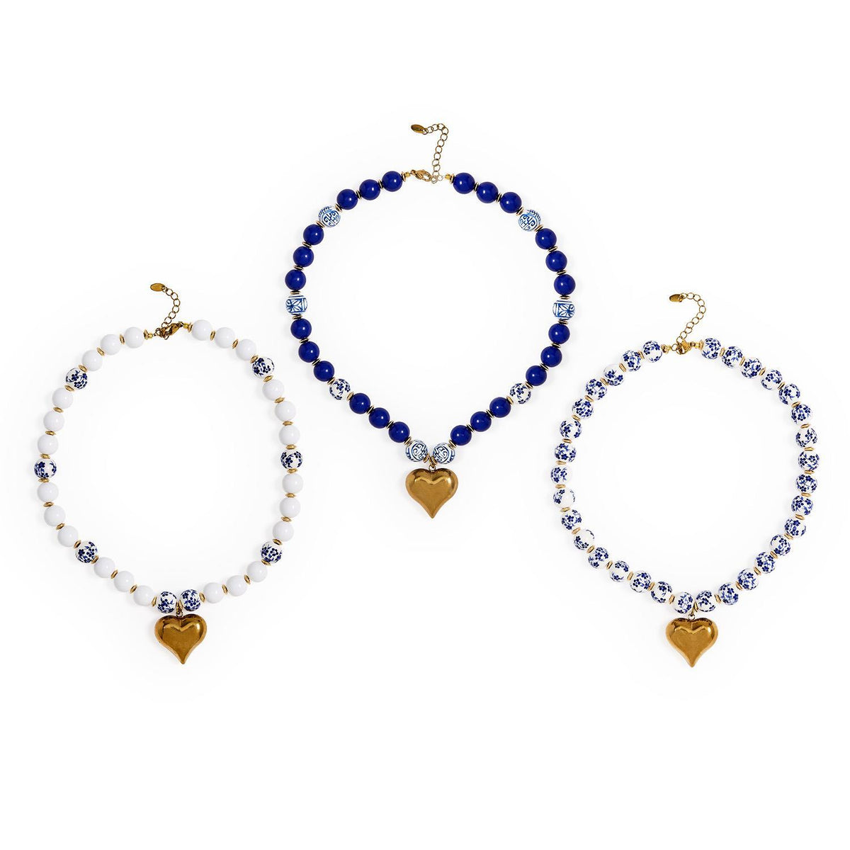 Imperial Heart Bead Necklace with Blue and White Ceramic Beads