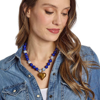Imperial Heart Bead Necklace with Blue and White Ceramic Beads