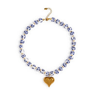 Imperial Heart Bead Necklace with Blue and White Ceramic Beads