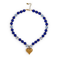 Imperial Heart Bead Necklace with Blue and White Ceramic Beads