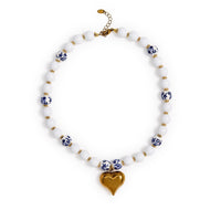 Imperial Heart Bead Necklace with Blue and White Ceramic Beads