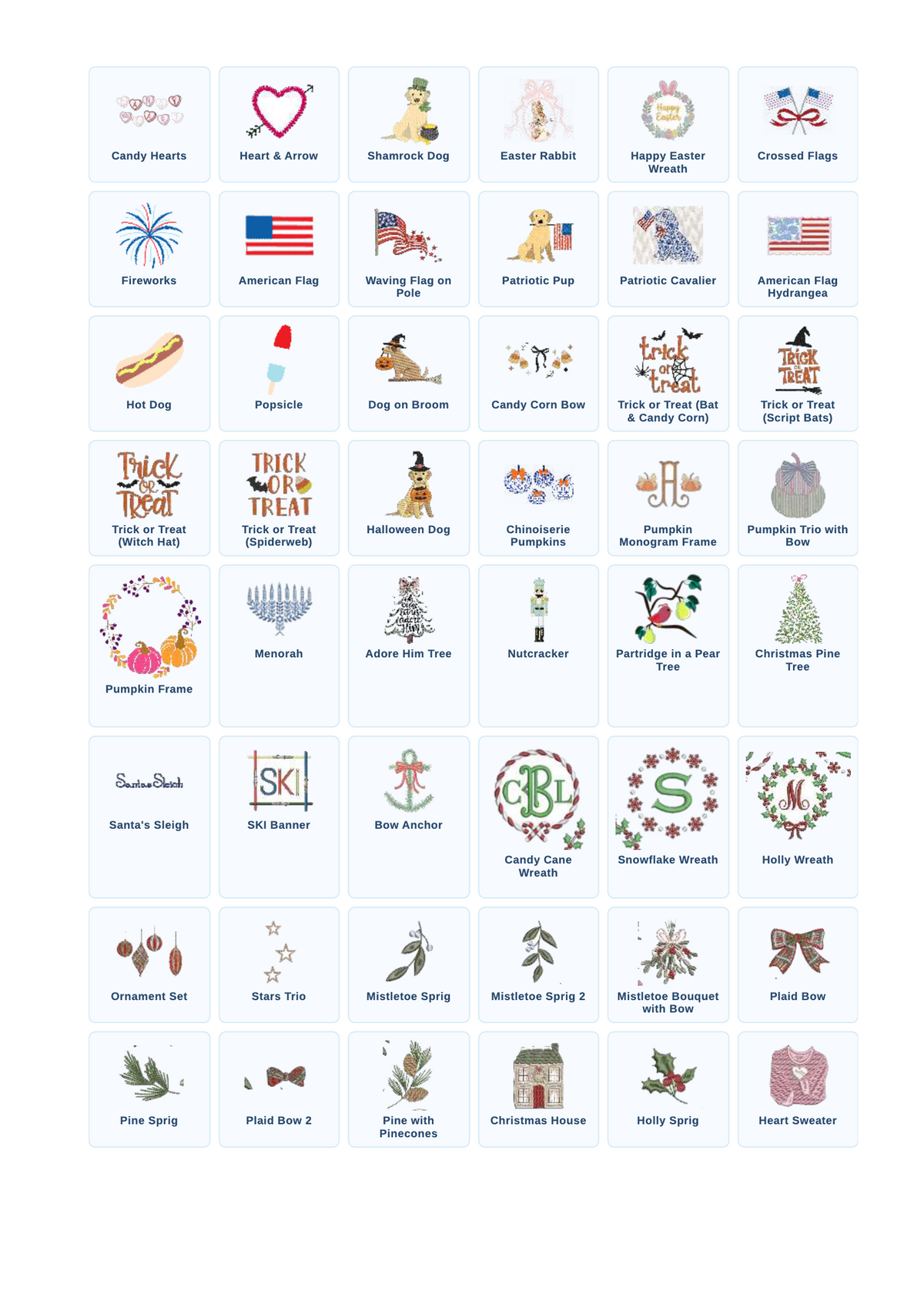 Bobbie's Shoppe embroidery guide: Holiday designs