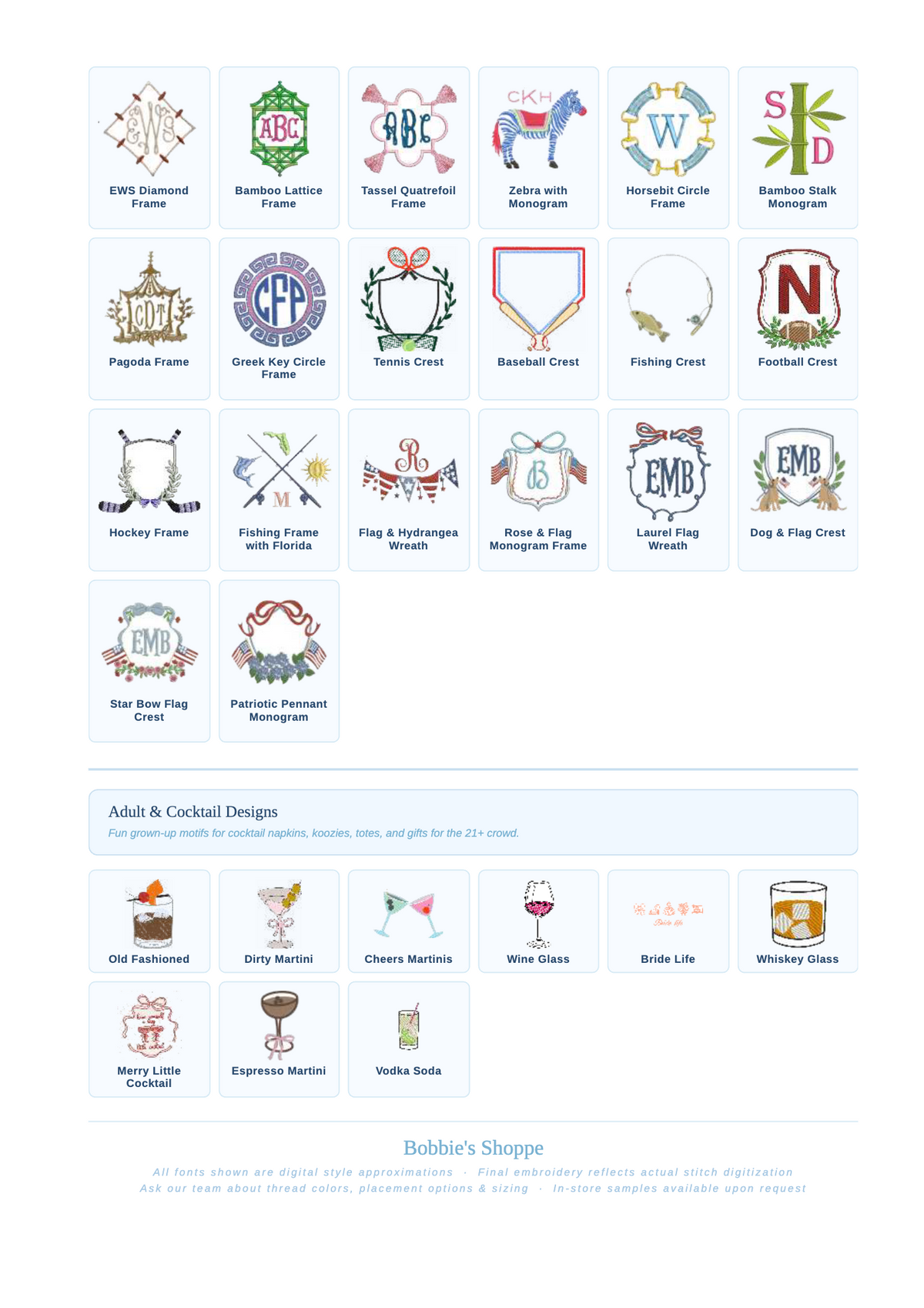 Bobbie's Shoppe embroidery guide: crests and frames