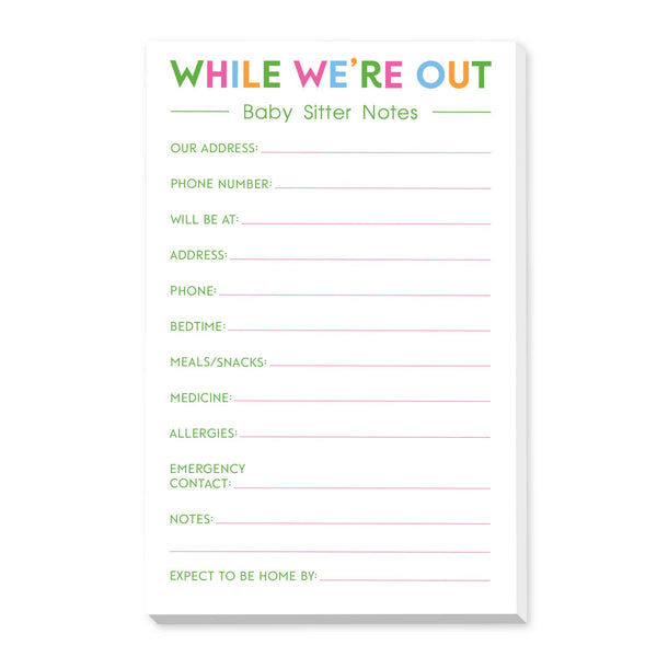 BABY SITTER NOTES PINK LARGE NOTEPAD