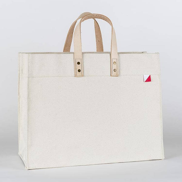 Minimal Canvas Box Tote with Leather Handles Private Label