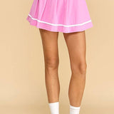 CS3759-Motion Pleated Accented Hem Band Skirt