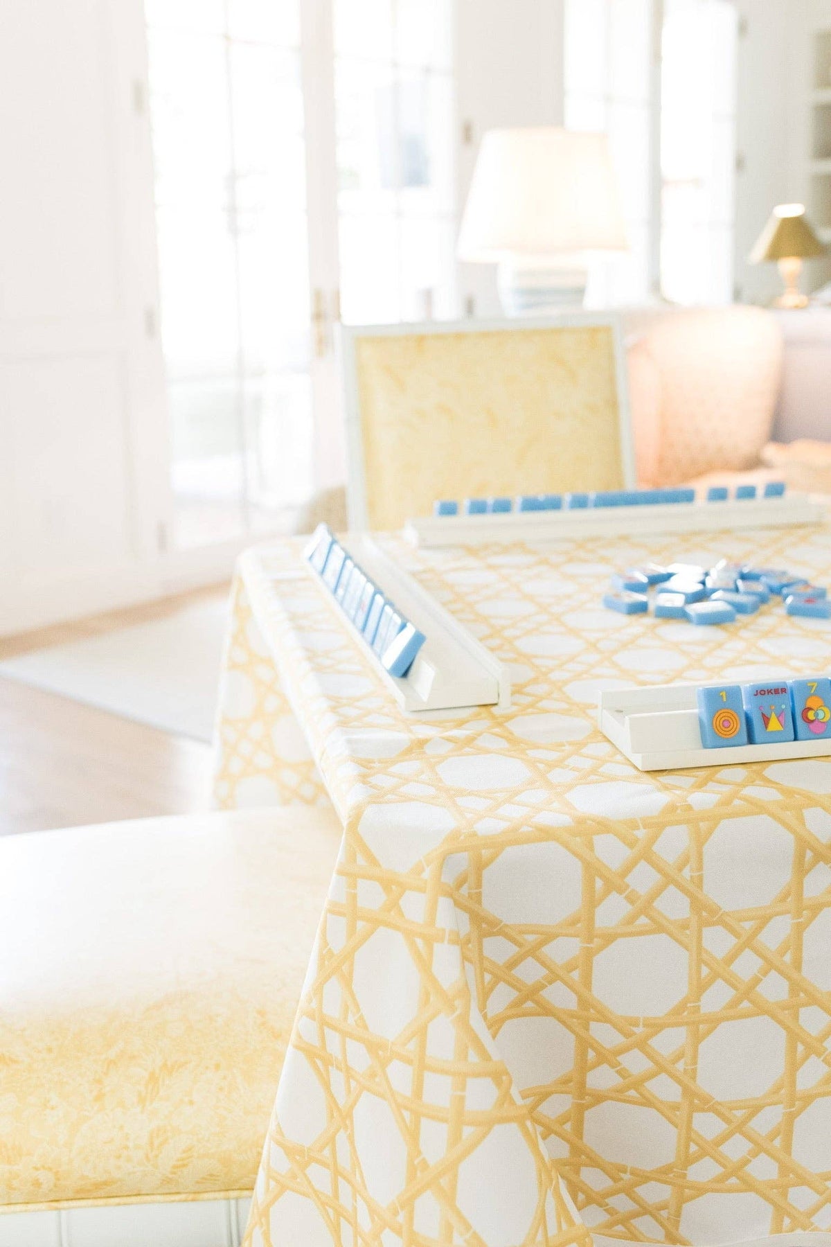 WHOLESALE Scalloped Square Table Topper | Gold Cane