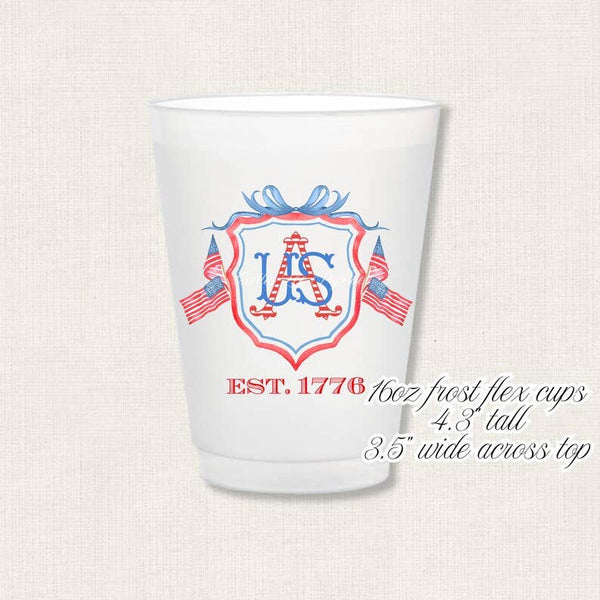 Summer Patriotic Frost Flex Cups, Set of 8 16 oz Frosted Party Cups, Watercolor Fourth of July Party Cups, Memorial Day Party Drinkware