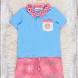 Baseball Gingham Embroidered Pocket Outfit