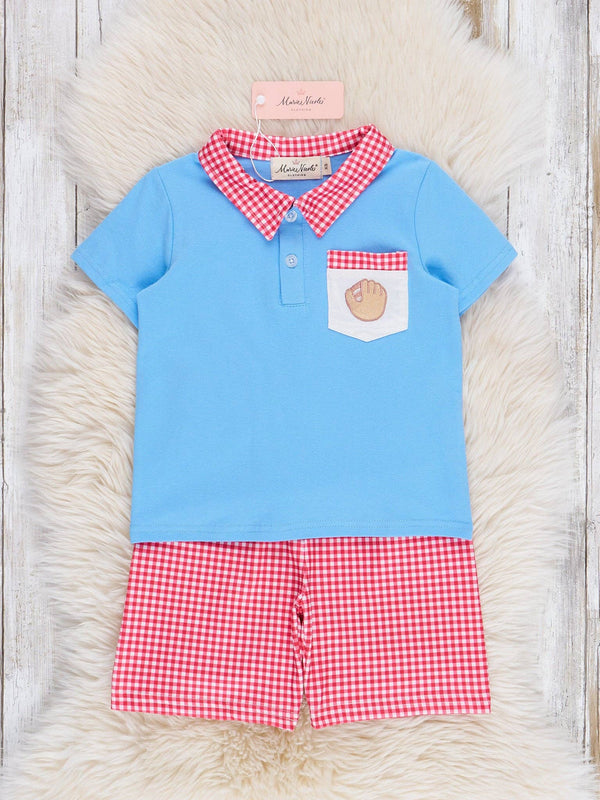Baseball Gingham Embroidered Pocket Outfit