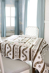 WHOLESALE Scalloped Square Table Topper | Boxwood Garden - Espresso
