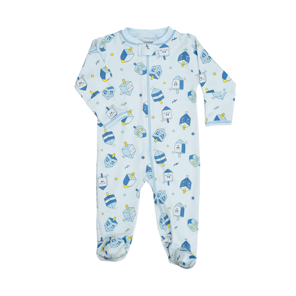 Happy Dreidels Hanukkah Zipper Footie Pajamas