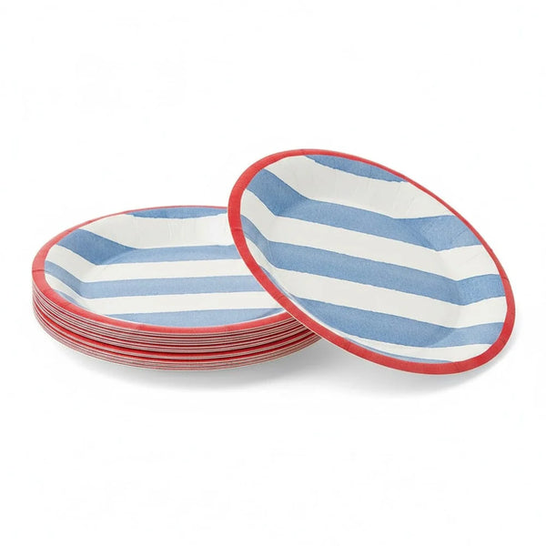 Cafe Stripe Blue/Red Salad/Dessert Plates