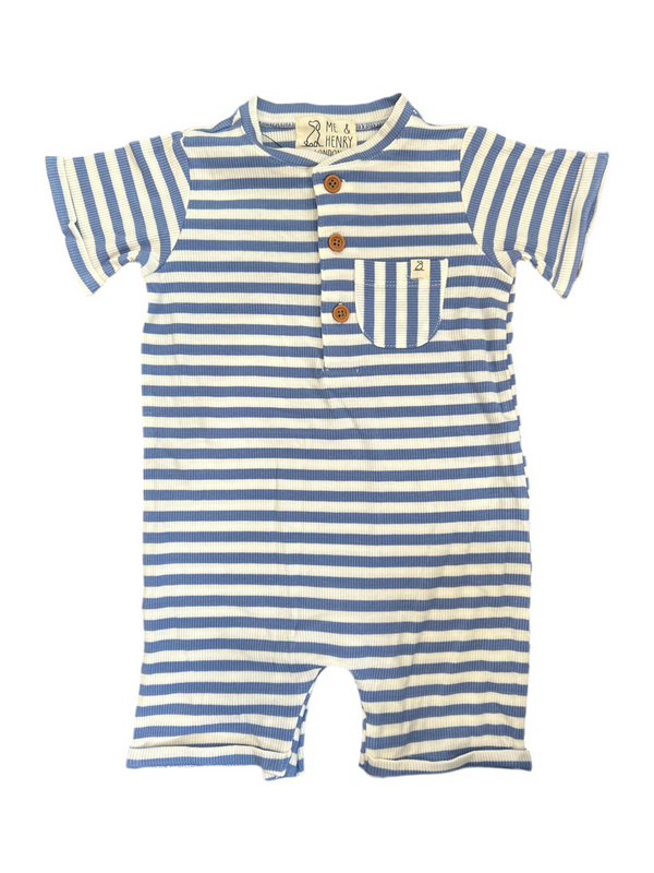 Henley Blue and White Striped Romper