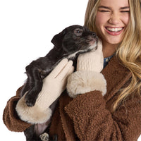 Maison Knit Gloves with Faux Fur Cuff, Touch Screen Finger and Fleece Lining