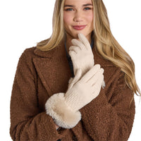 Maison Knit Gloves with Faux Fur Cuff, Touch Screen Finger and Fleece Lining
