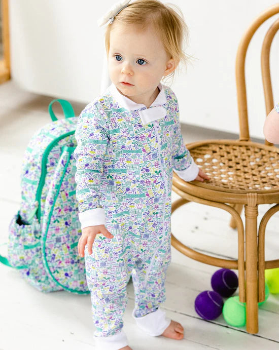 Baby Zip Onesie in Tennis Print