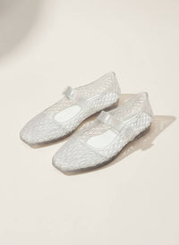LISA Woven Jelly Mary Jane Flats Tapered Square Toe Trend Sh