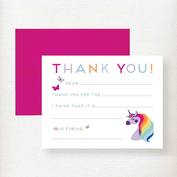 Kids Unicorn Fill in Thank You Note Card