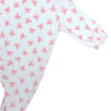 Baby girl zipper footie Pink bows print 100% Pima Cotton