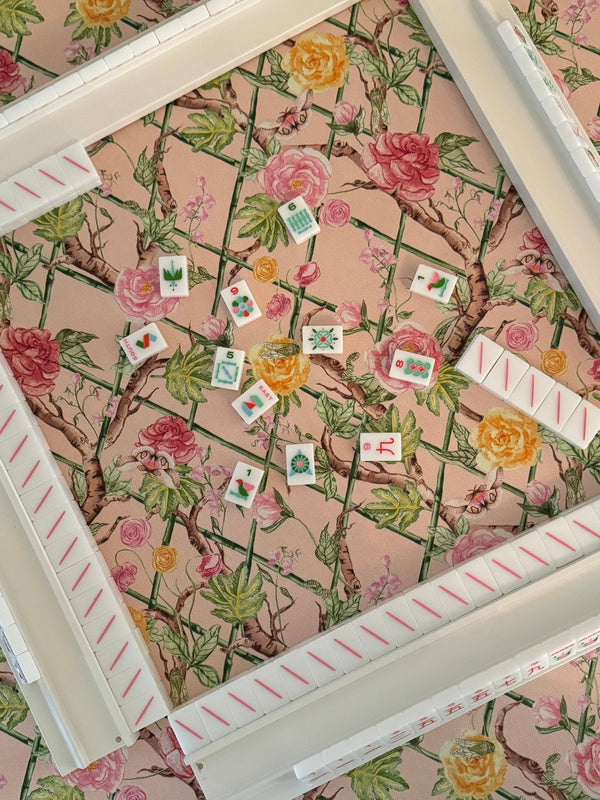 WHOLESALE Scalloped Square Table Topper | Climbing Roses - Blush
